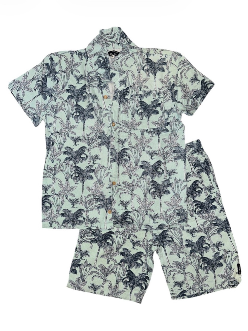 BEN SHERMAN Boys Tropical Print 2-Piece Linen Blend Shirt & Shorts Set